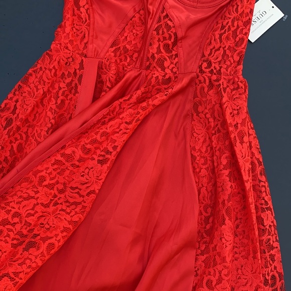 NEW GUESS Red Dancer Lace Detail Corset Dress SZ 4 - Picture 6 of 6